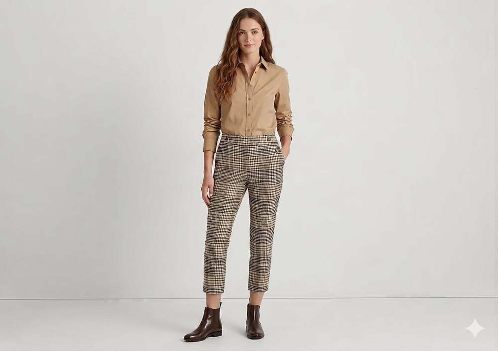 Jules and Leopold Plaid Button Detail Trousers